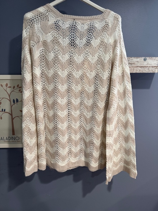 lovestitch Beige and Cream Chevron Open-Knit Scoop Neck Sweater - Picture 2 of 3
